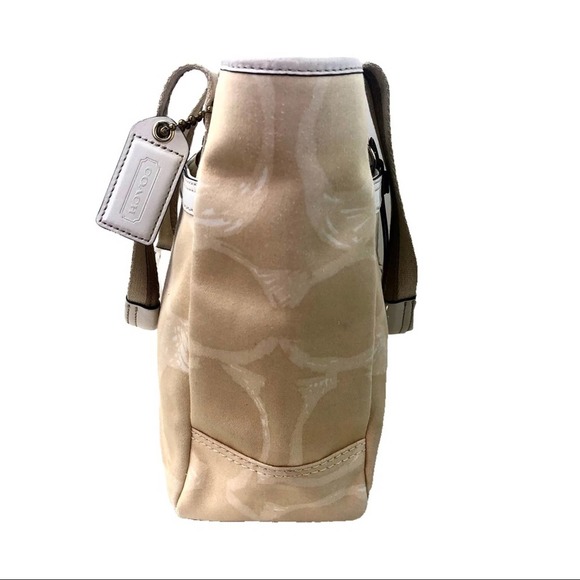 Coach Signature Print Cream Yellow Textile Tote. - Picture 3 of 10